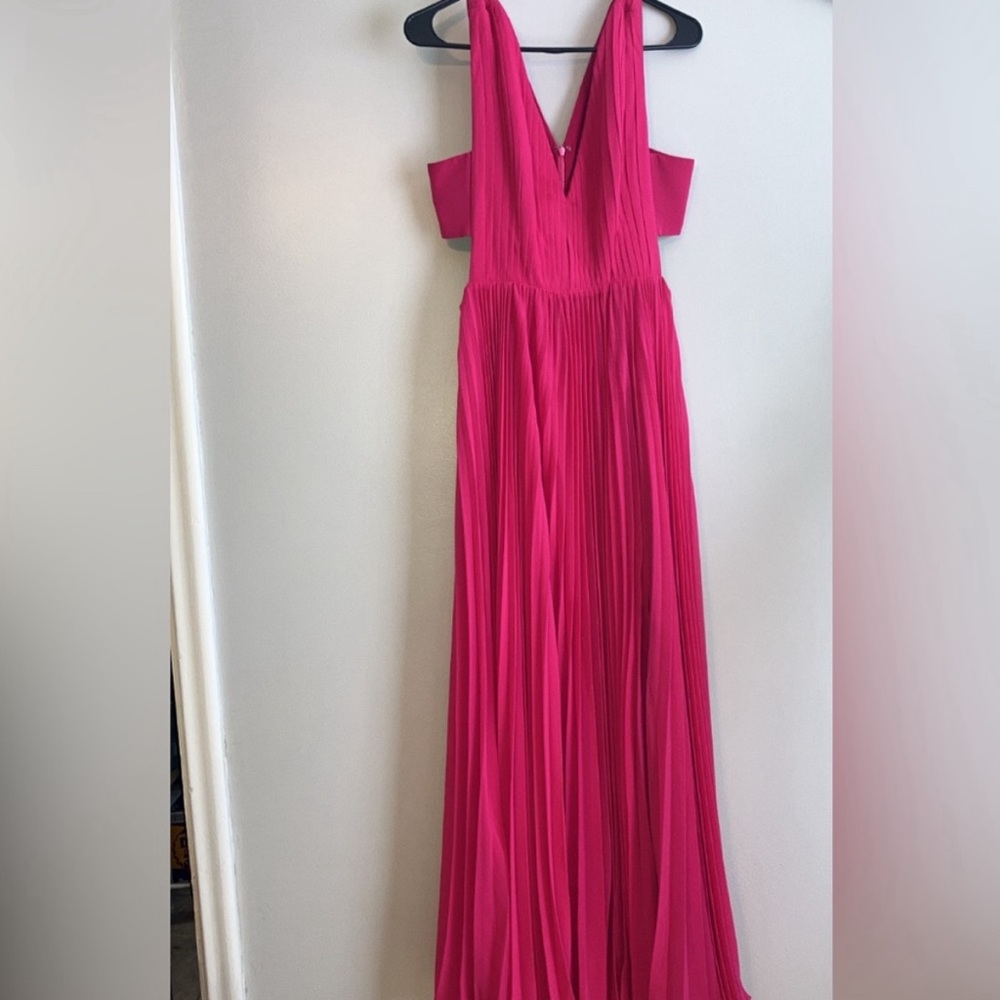 Fame and Partners- Pink Pleated Cut Out Maxi Dress